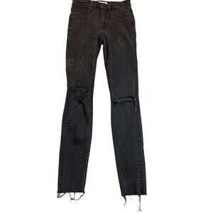 Madewell Womans 9" High Rise Skinnny Jeans 25T Black Denim Frayed Hem Distressed